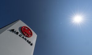 Signage is seen at the head offices of Air Canada in Montreal on September 13, 2024.