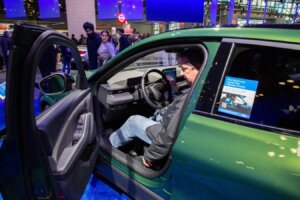 Automakers are pivoting to novel software releases for monthly, yearly or multi-year-long in-car subscriptions. A Ford Mustang Mach-E electric vehicle with Ford BlueCruise Hands-Free Highway Driving is at the New York International Auto Show in New York on Saturday, March 30, 2024.