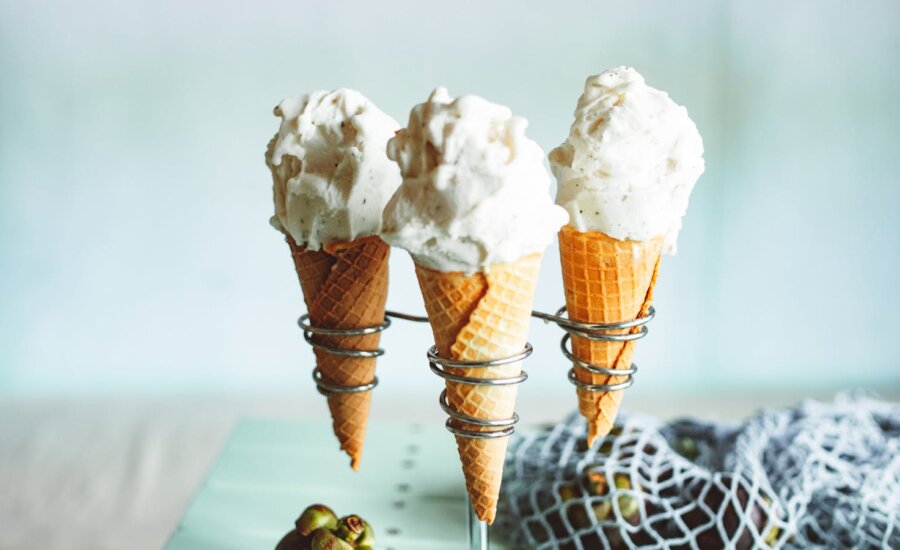 Three identical ice cream cones