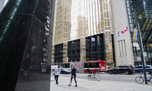 Brookfield sign outside high-rise office buildings