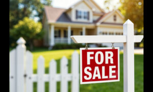 House with a for sale sign in front of it.