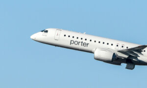 Porter plane flying across Canada, with likely some BMO VIPorter Mastercard card holders on board.
