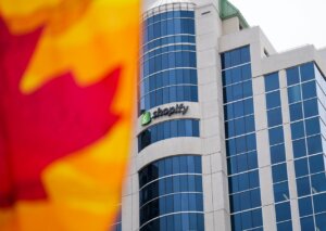 Shopify Inc. headquarters signage in Ottawa on Tuesday, May 3, 2022.