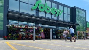 Shoppers at a west-end Toronto Sobeys grocery store, Sunday, June 26, 2023. Empire Co. Ltd. says its first-quarter profit and sales rose compared with a year ago.