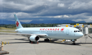 An Air Canada plane on the tarmac at Vancouver's airport