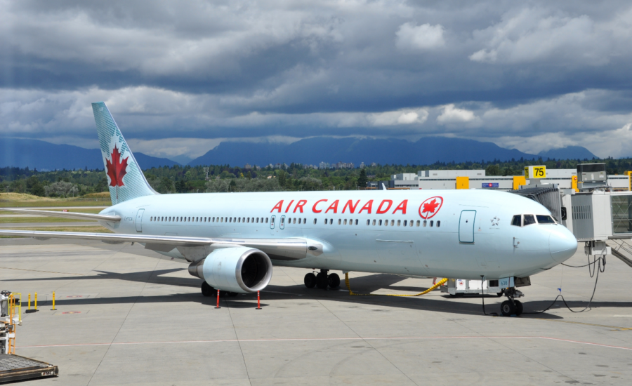 An Air Canada plane on the tarmac at Vancouver's airport