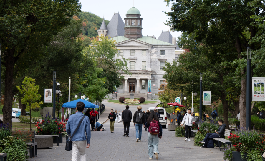 Students walking on McGill University's campus